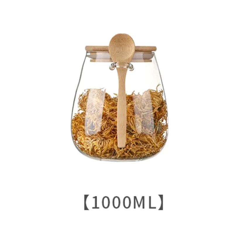 Pote de Armazenamento com Tampa de Colher de Madeira