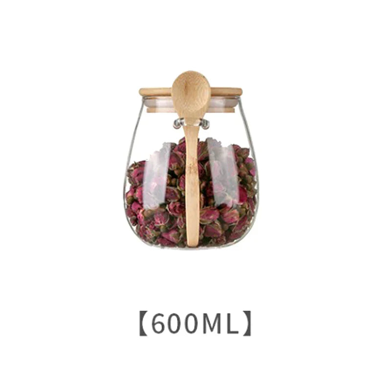 Pote de Armazenamento com Tampa de Colher de Madeira