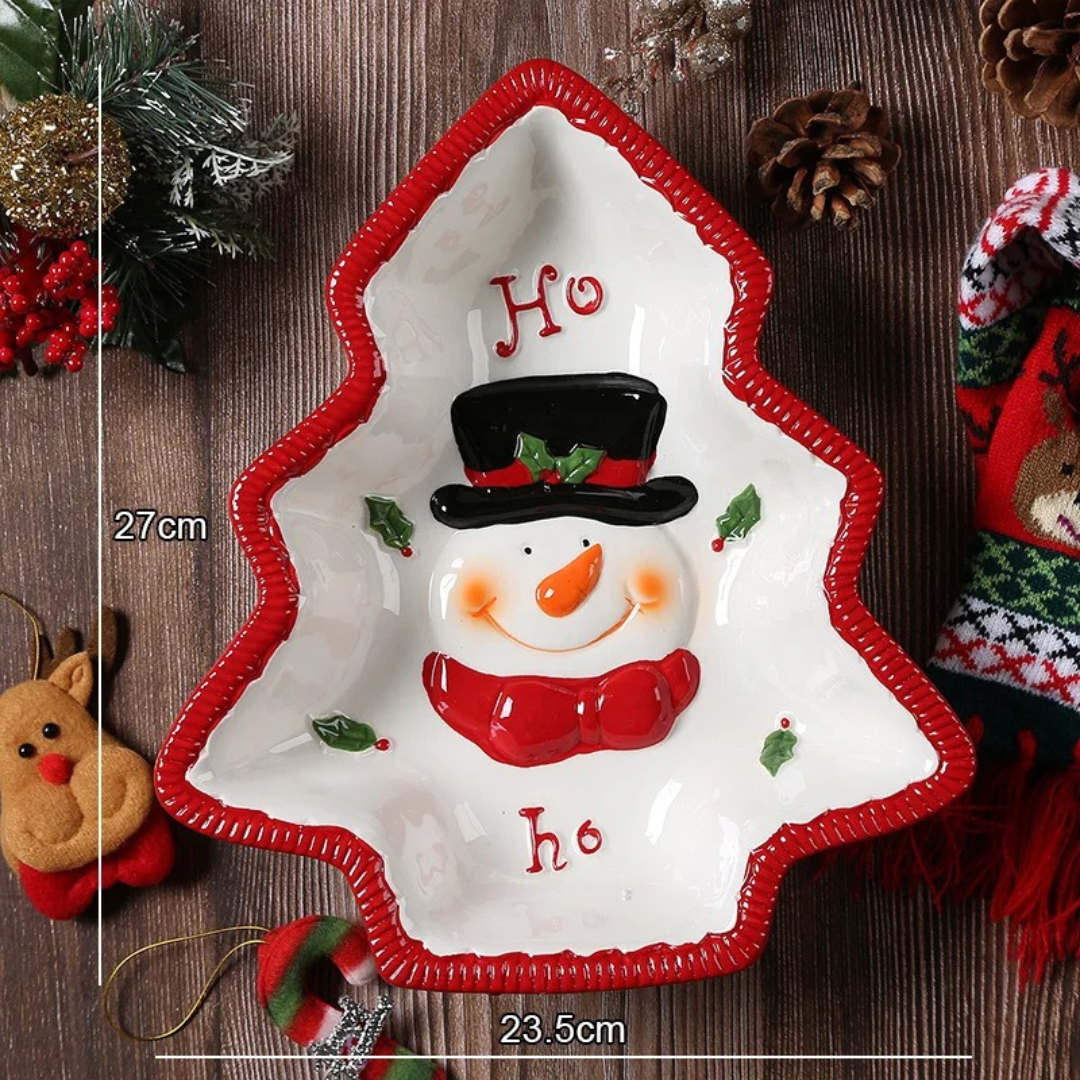 Prato de Cerâmica Natalino com Papai Noel Pintado à Mão