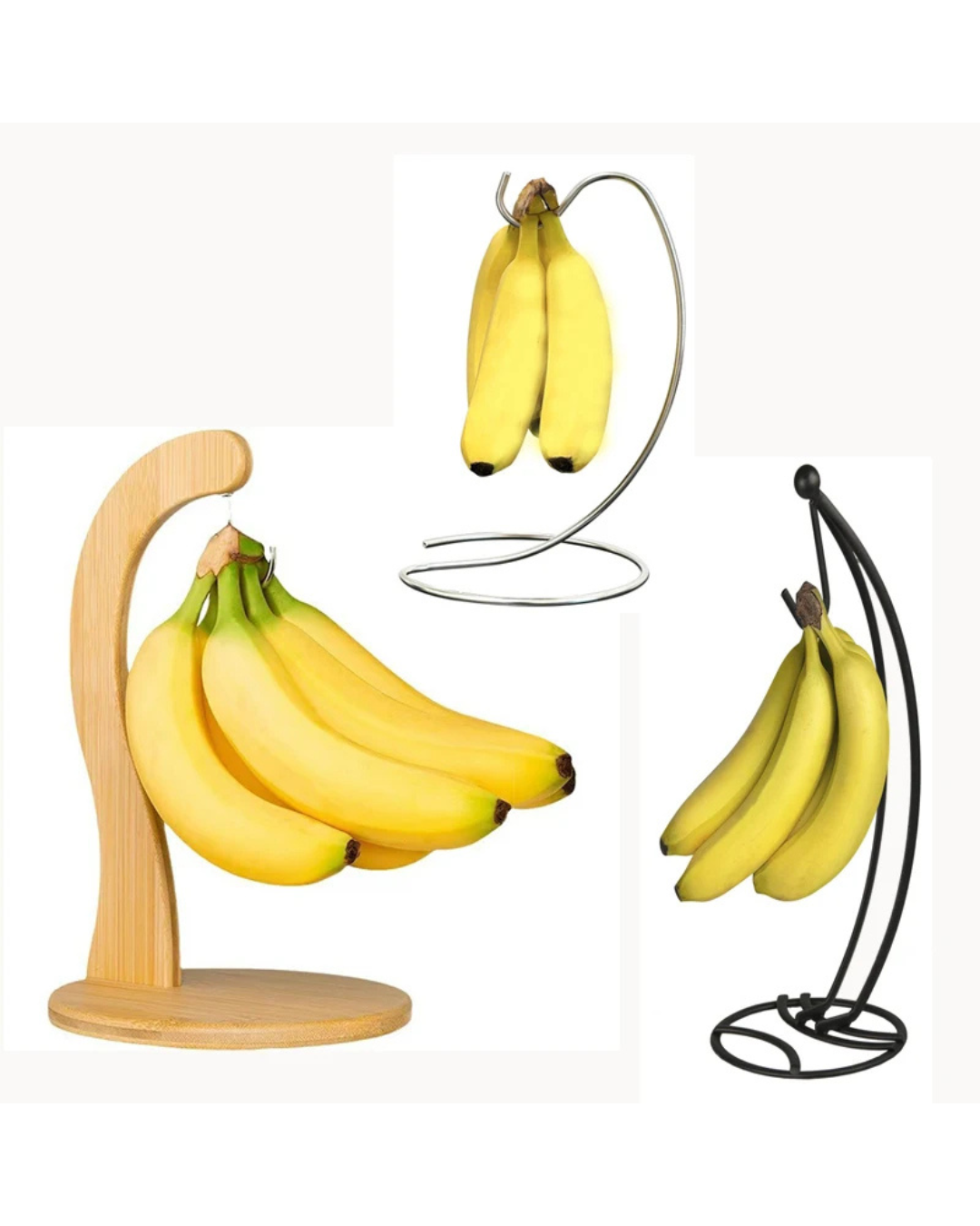 Rack de Banana com Ganchos em Bambu ou Ferro Suporte de Frutas Frescas