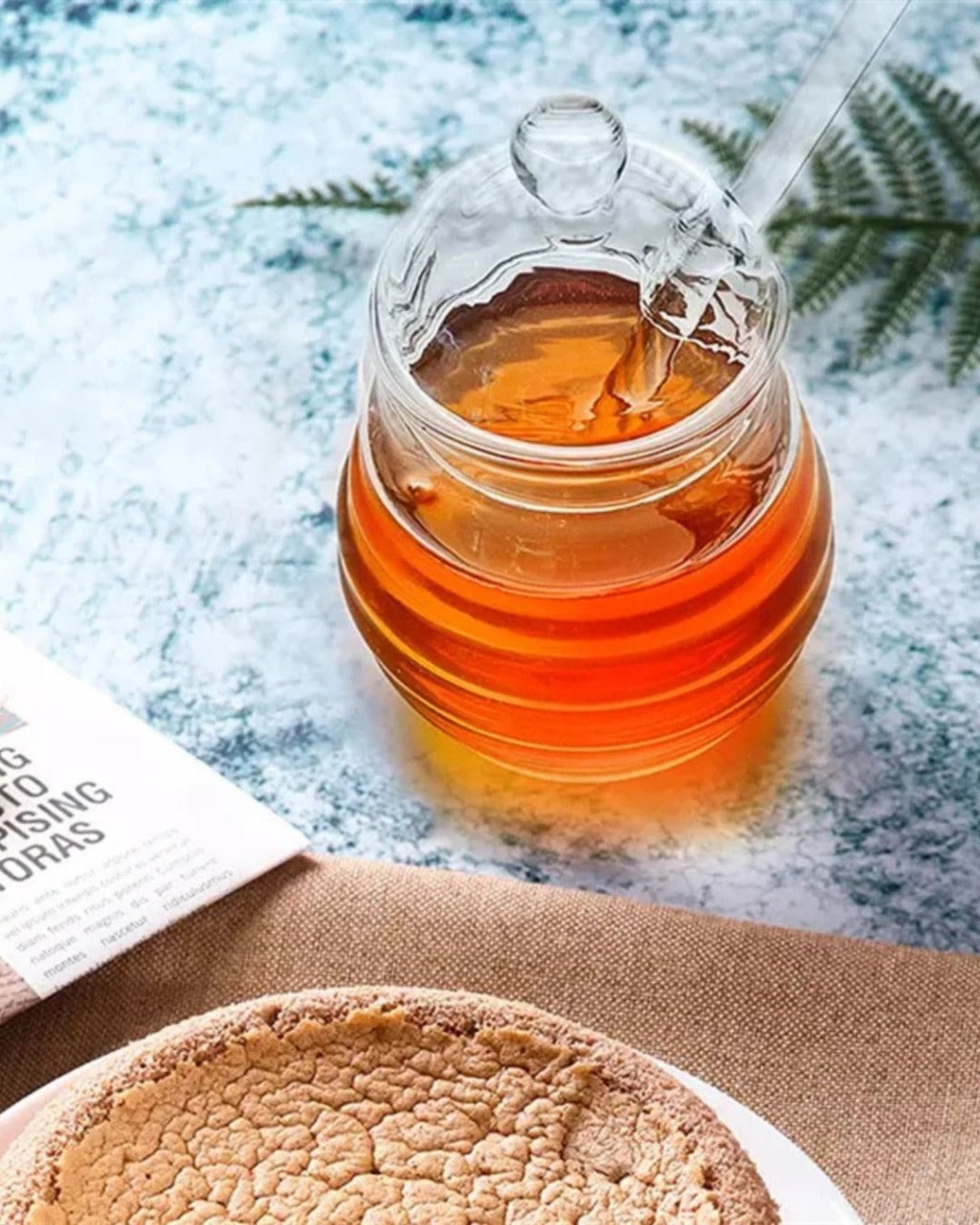 Recipiente de Vidro para Mel Pote com Tampa e Colher