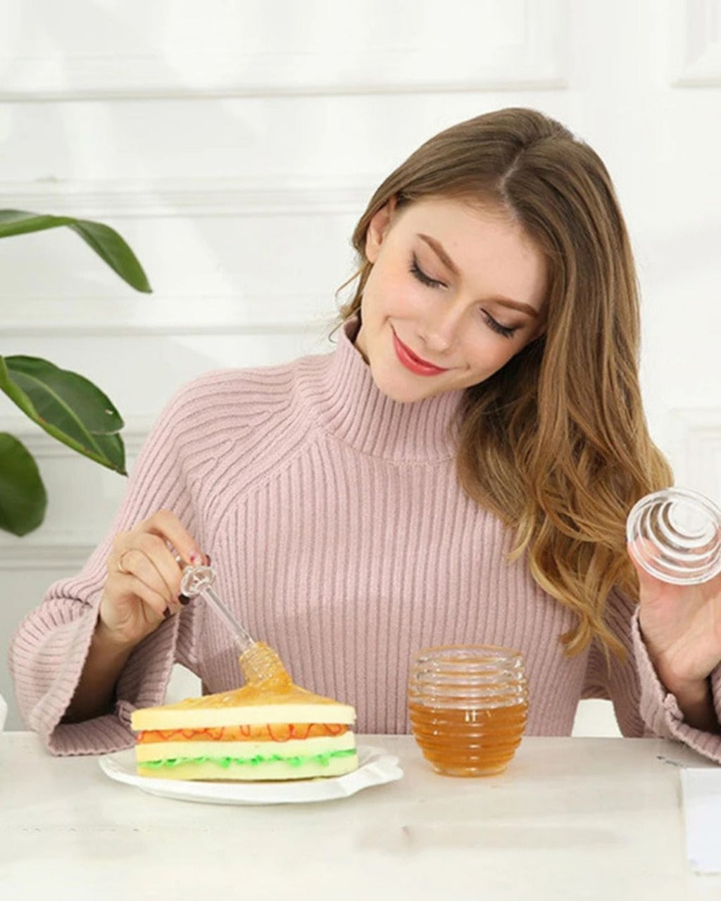 Recipiente de Vidro para Mel Pote com Tampa e Colher