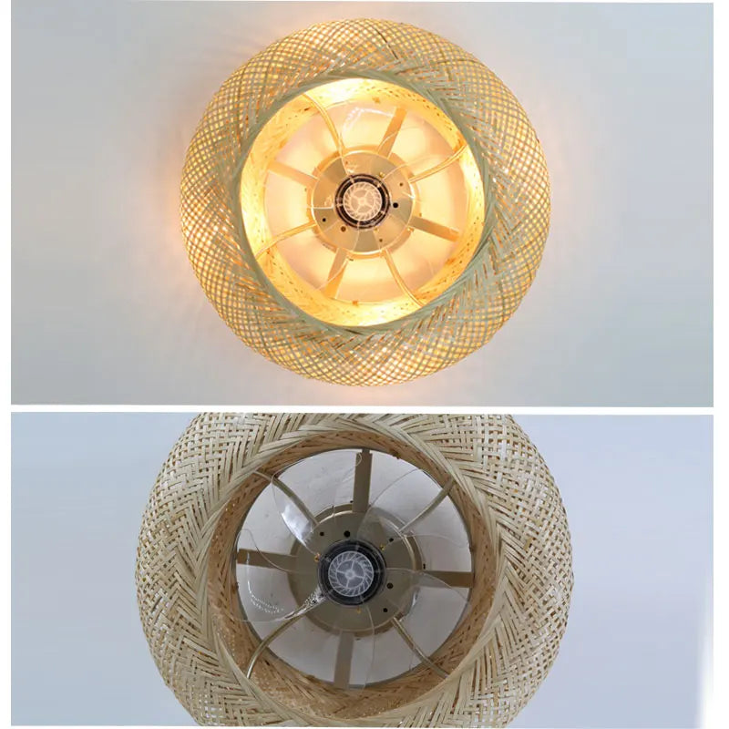 Luminária com Ventilador de teto moderno em Bambu - ZenithBreeze - Bambu Breeze Edition