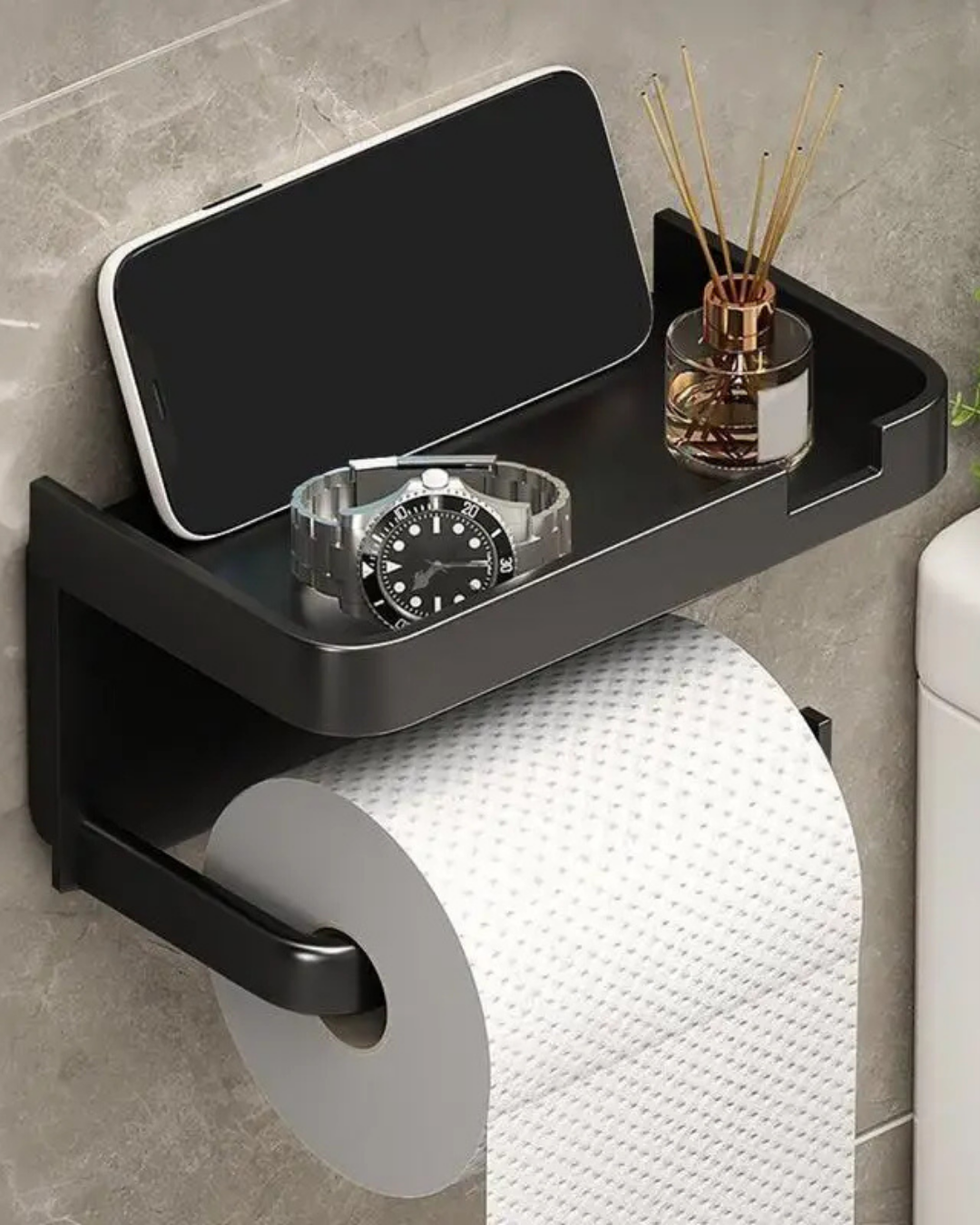 Suporte de Papel Higiênico Adesivo com Prateleira