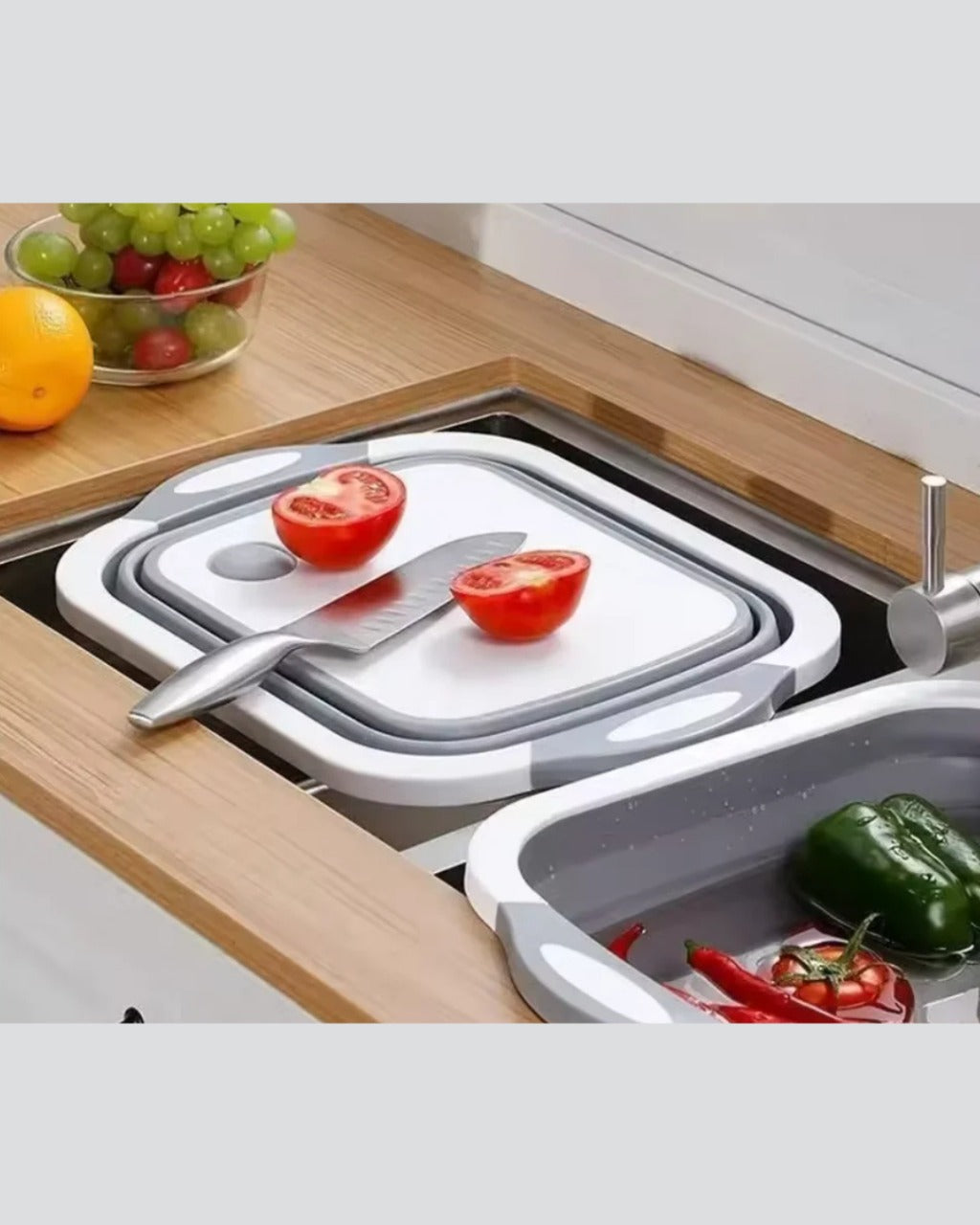 Tábua de Corte Dobrável 3 em 1 com Cesta de Drenagem