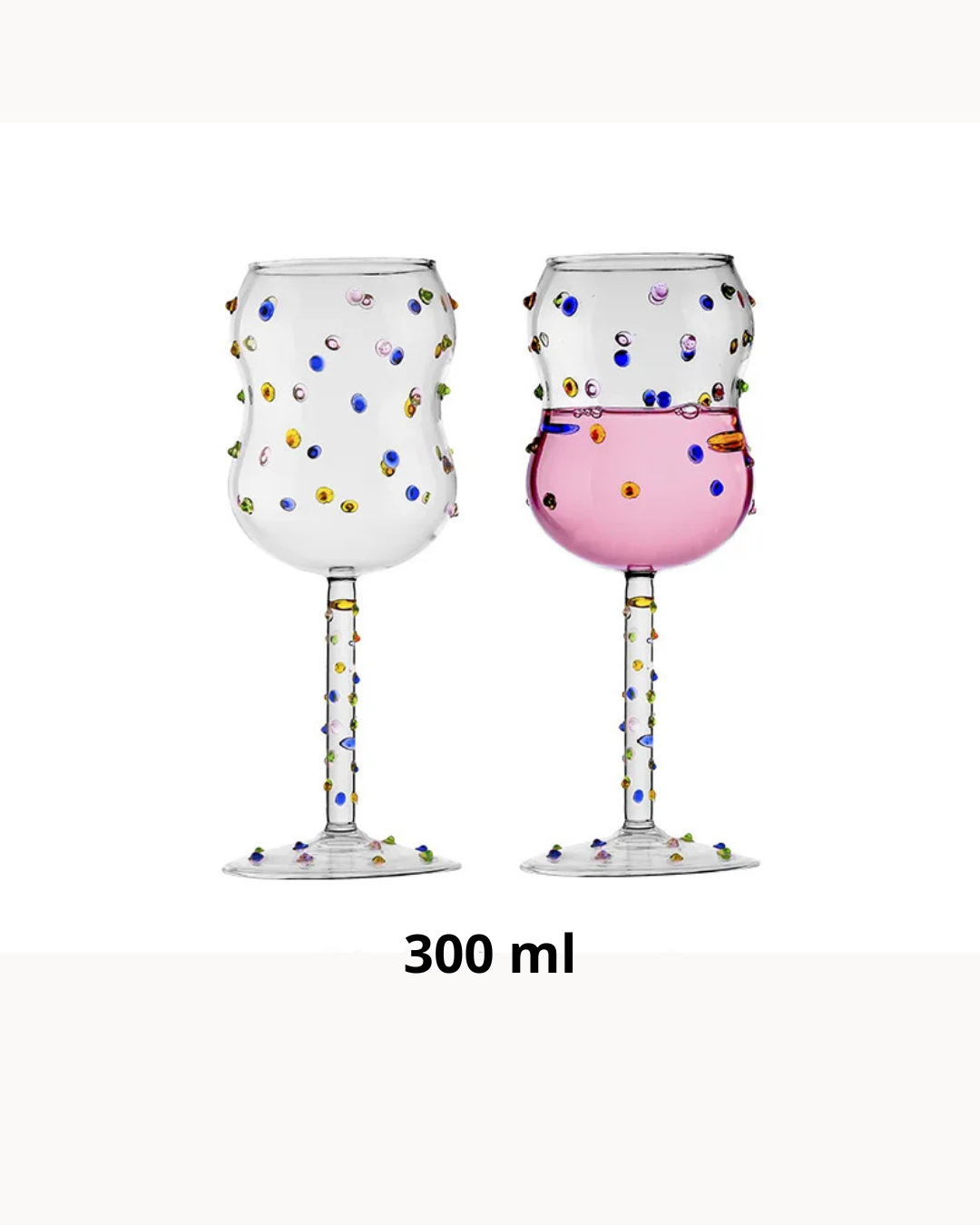 Taça de Vidro com Pontos Coloridos 300ml Vinho Branco e Tinto