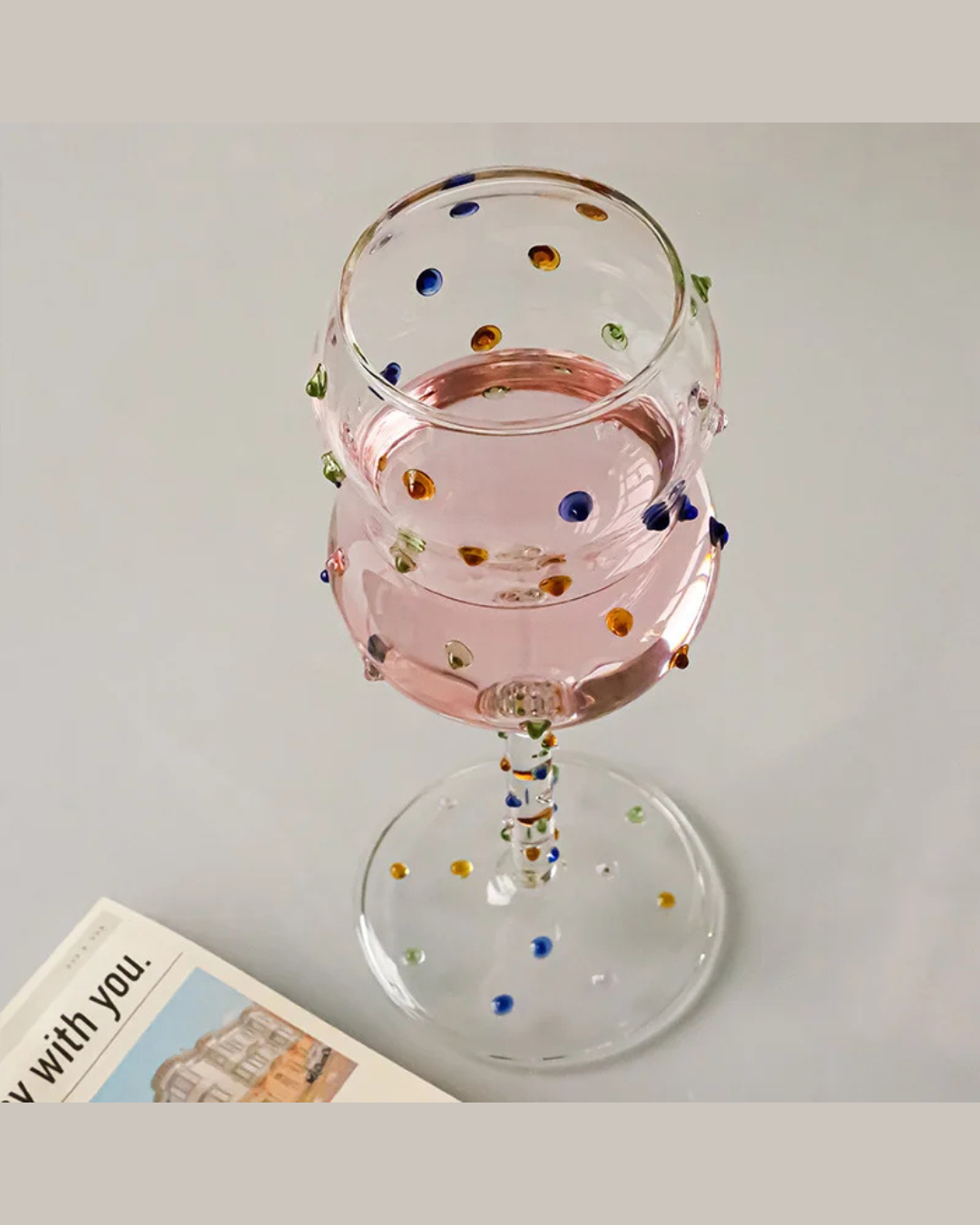 Taça de Vidro com Pontos Coloridos 300ml Vinho Branco e Tinto
