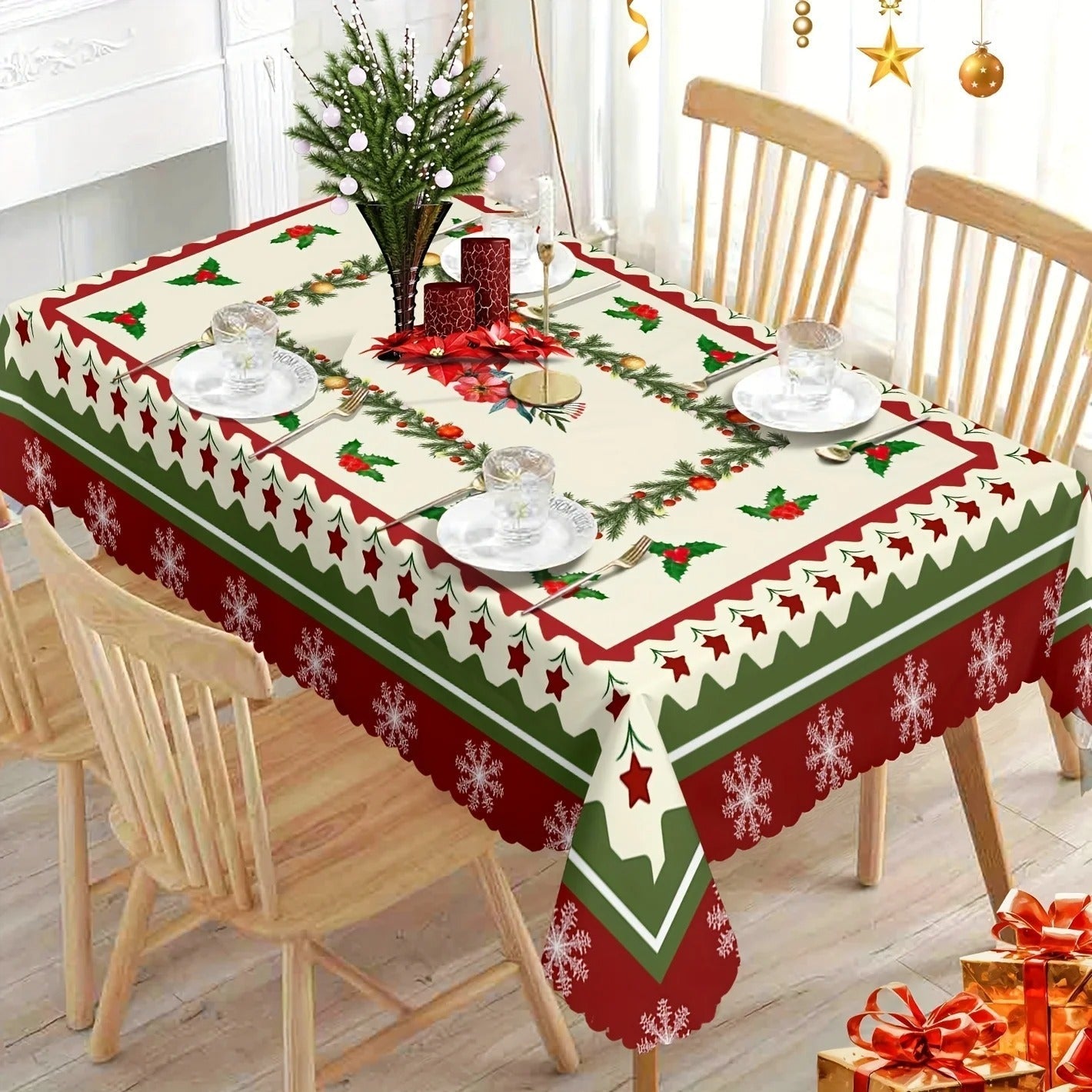 Toalha de Mesa Natalina à Prova d'Água