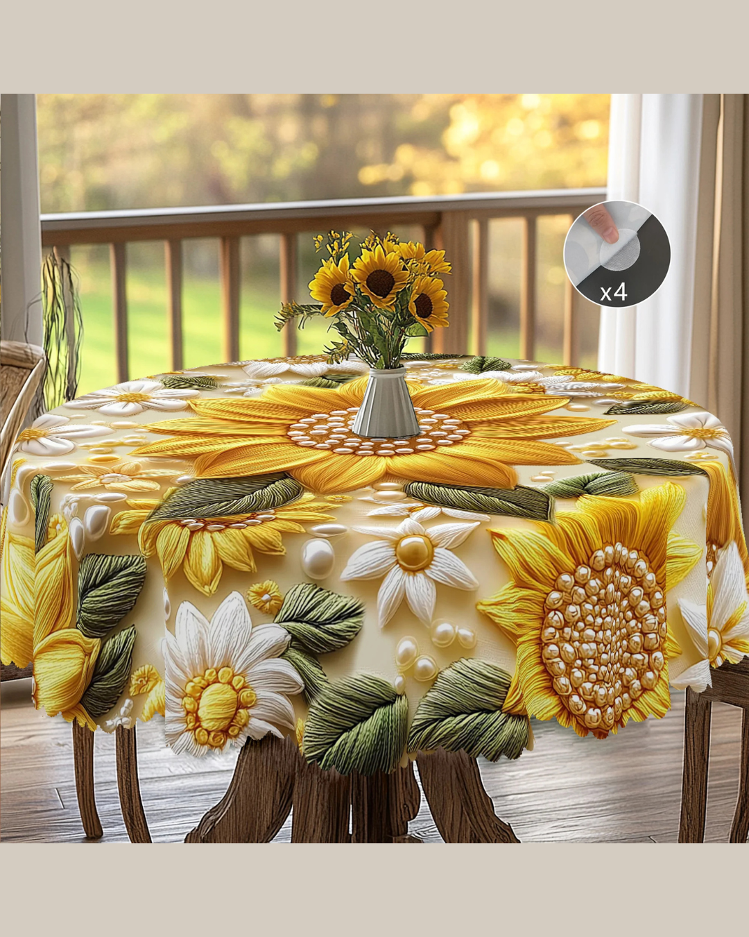 Toalha de Mesa com Flor 3D Amarela Decoração Primavera Verão