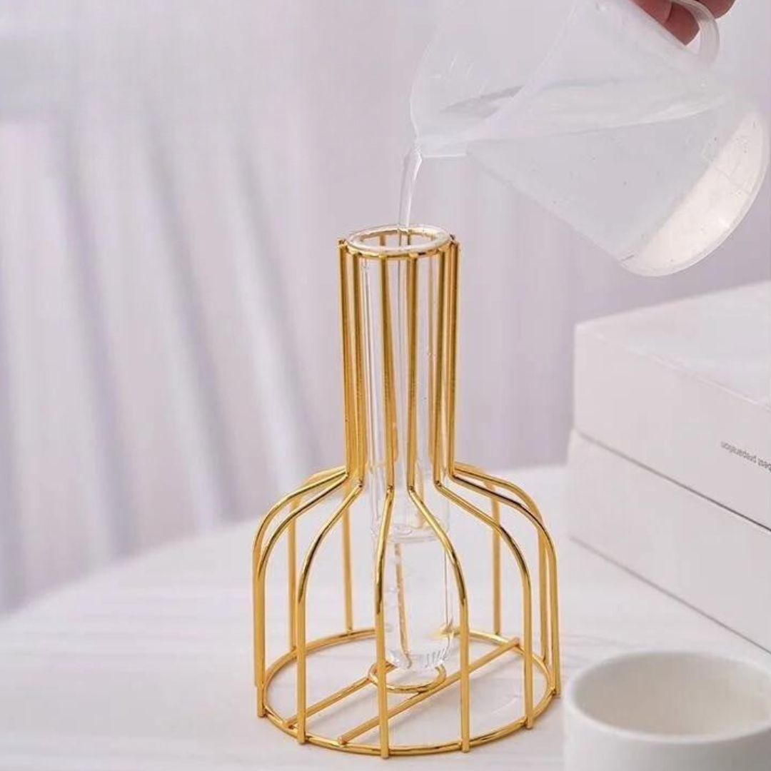 Vaso Decorativo em Ferro Forjado com Recipiente Hidropônico Moderno e Minimalista