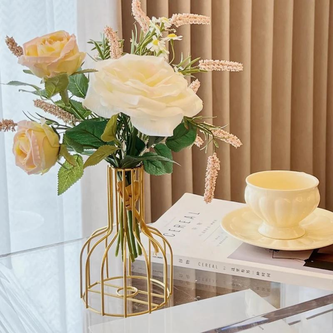 Vaso Decorativo em Ferro Forjado com Recipiente Hidropônico Moderno e Minimalista