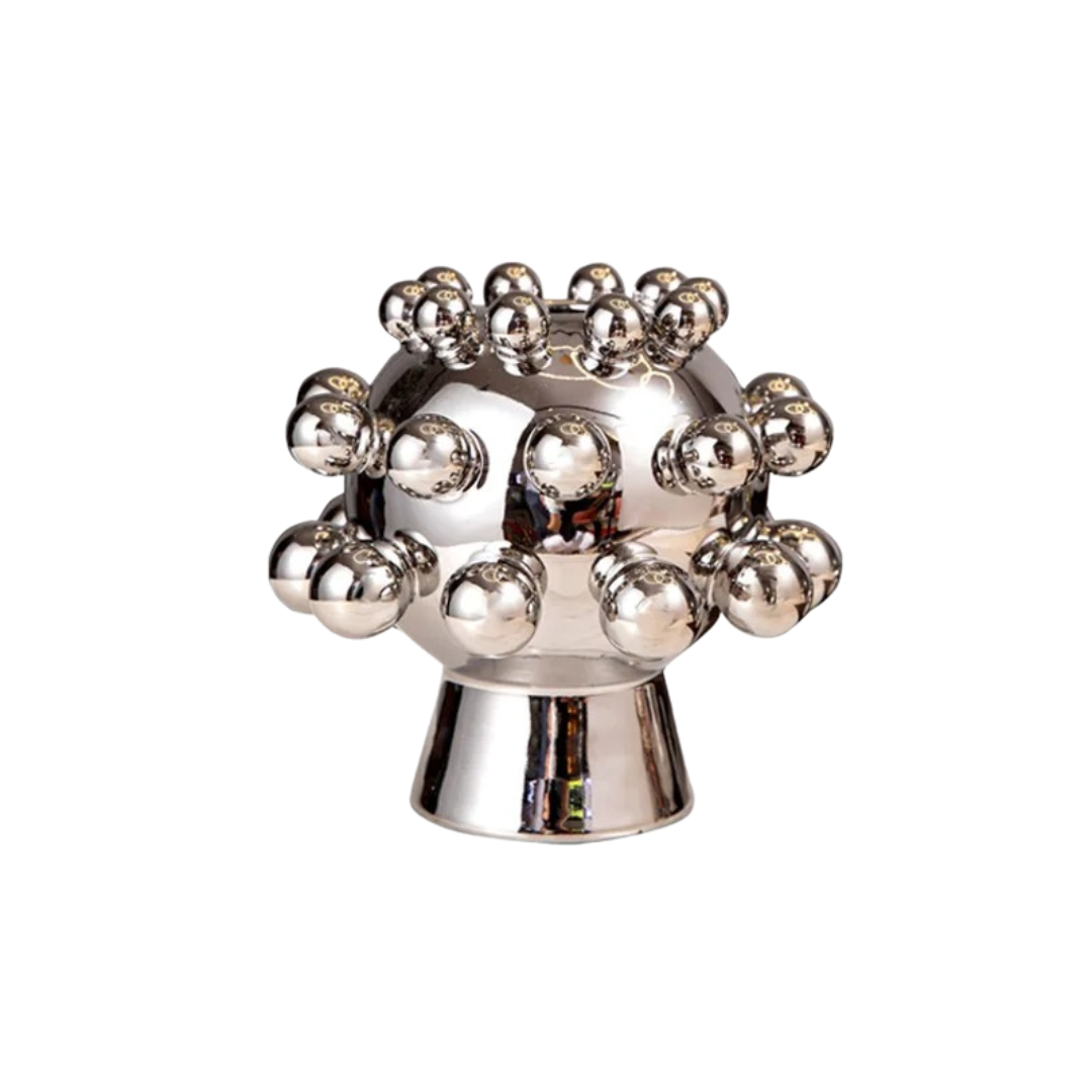 Vaso de Cerâmica Banhado a Prata com Bolinhas Geométricas