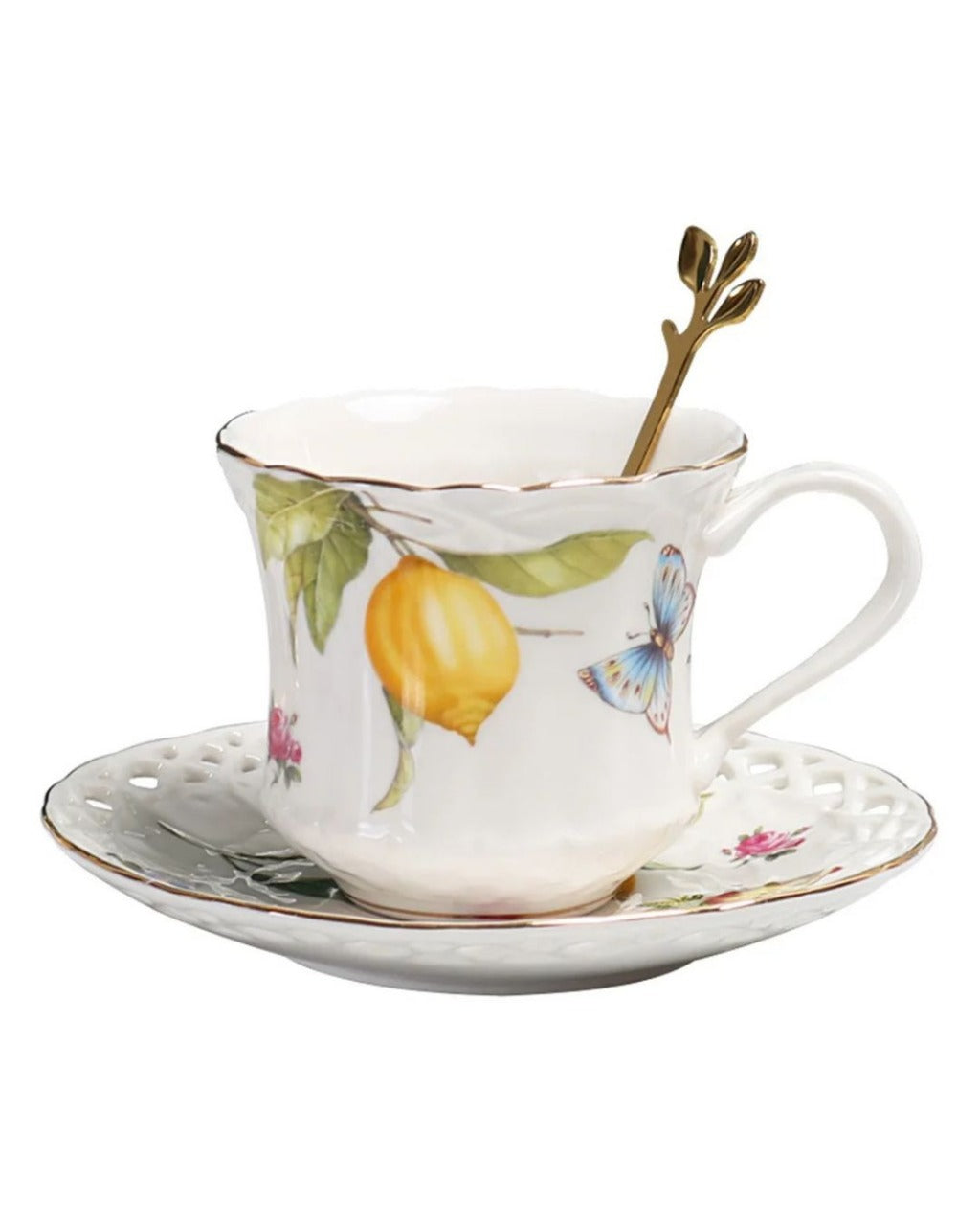 Xícara de Café em Cerâmica com Estampa de Limão Siciliano com 3 peças