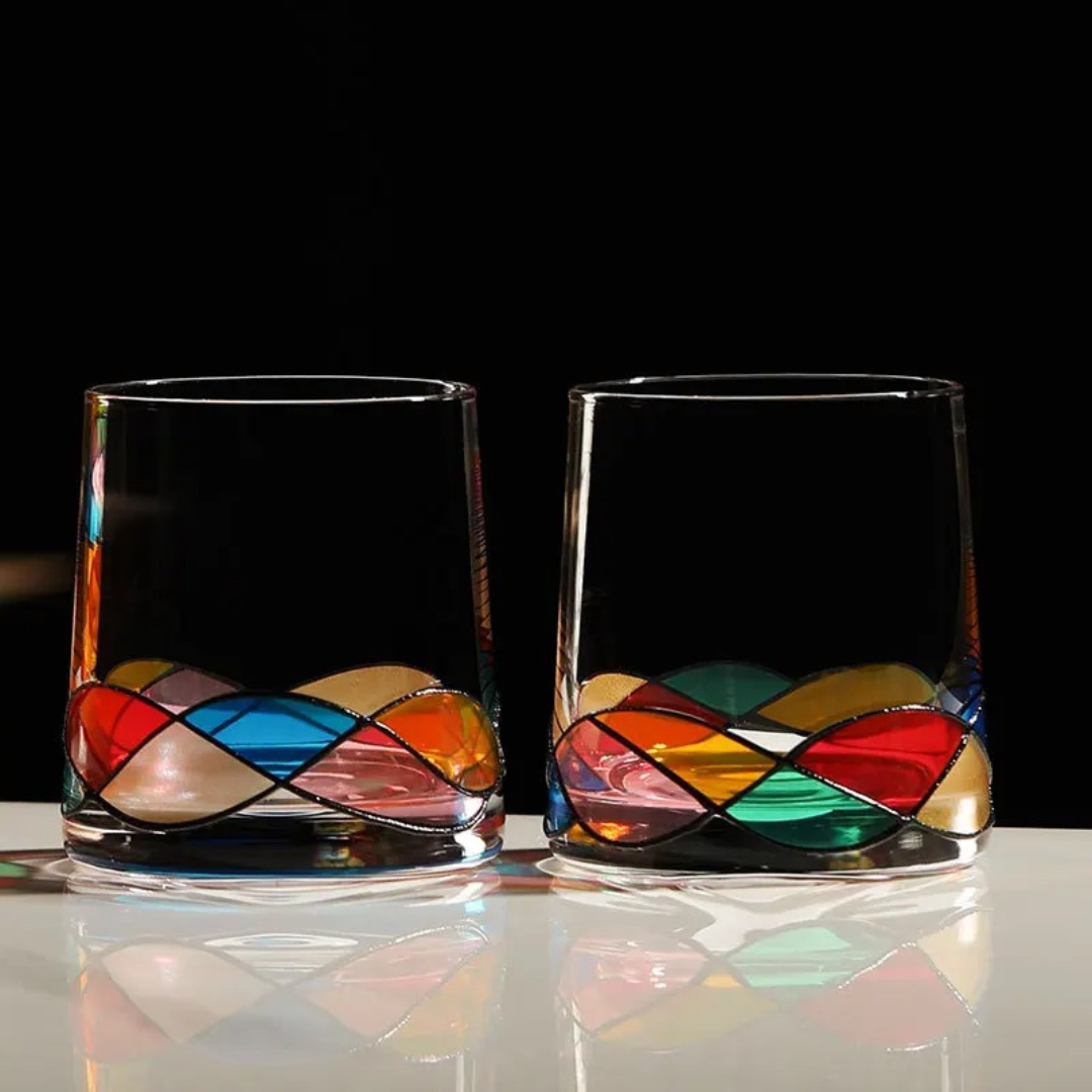 Conjunto de Garrafa e 4 Copos de Vidro Colorful