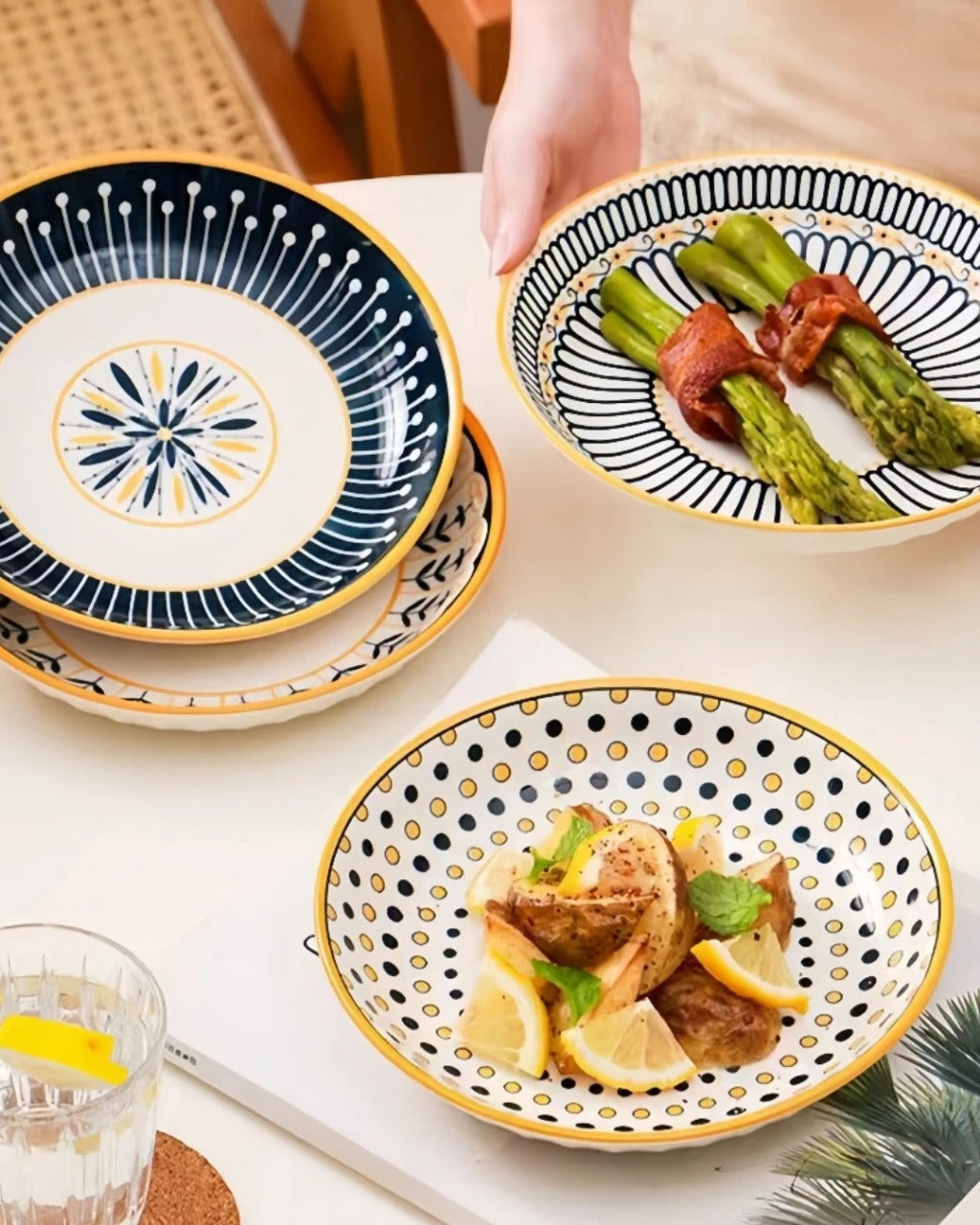 4 Pratos de Cerâmica em Relevo Design Japonês para Mesa Posta