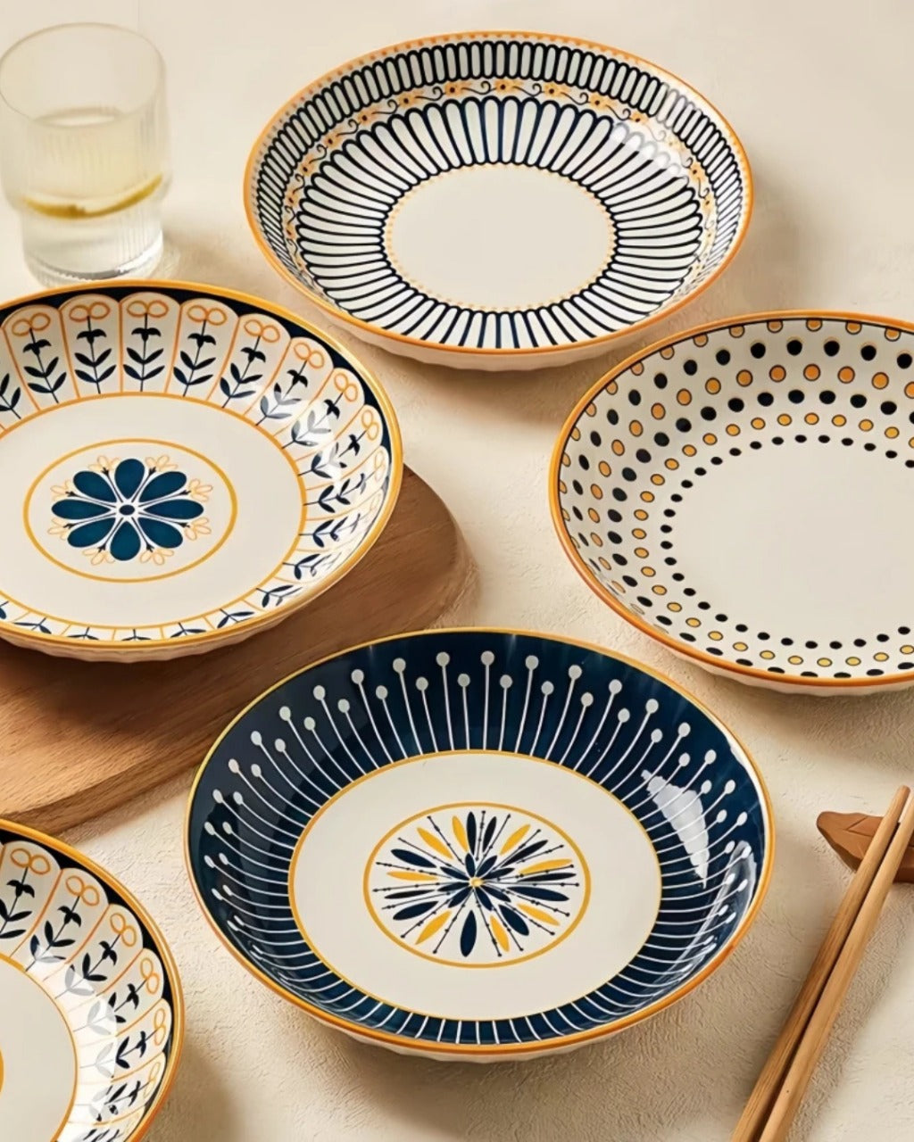 4 Pratos de Cerâmica em Relevo Design Japonês para Mesa Posta