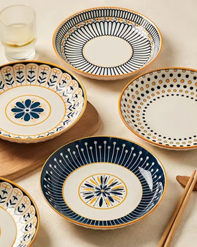 4 Pratos de Cerâmica em Relevo Design Japonês para Mesa Posta