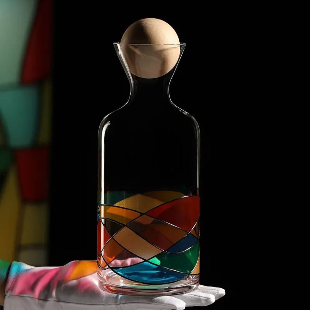 Conjunto de Garrafa e 4 Copos de Vidro Colorful