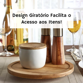 Bandeja Giratória de Madeira Multiuso