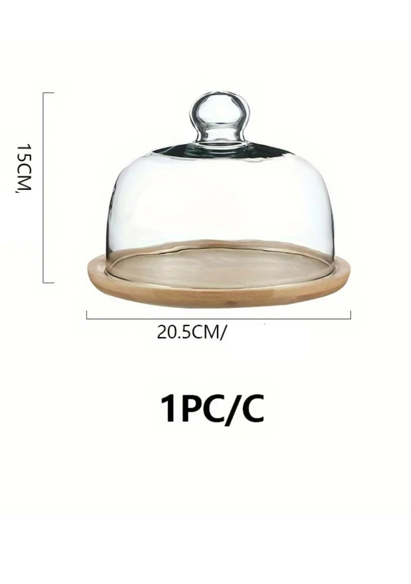 Bandeja de Bolo em Bambu com Tampa de Vidro Decorativa para Sobremesas e Frutas