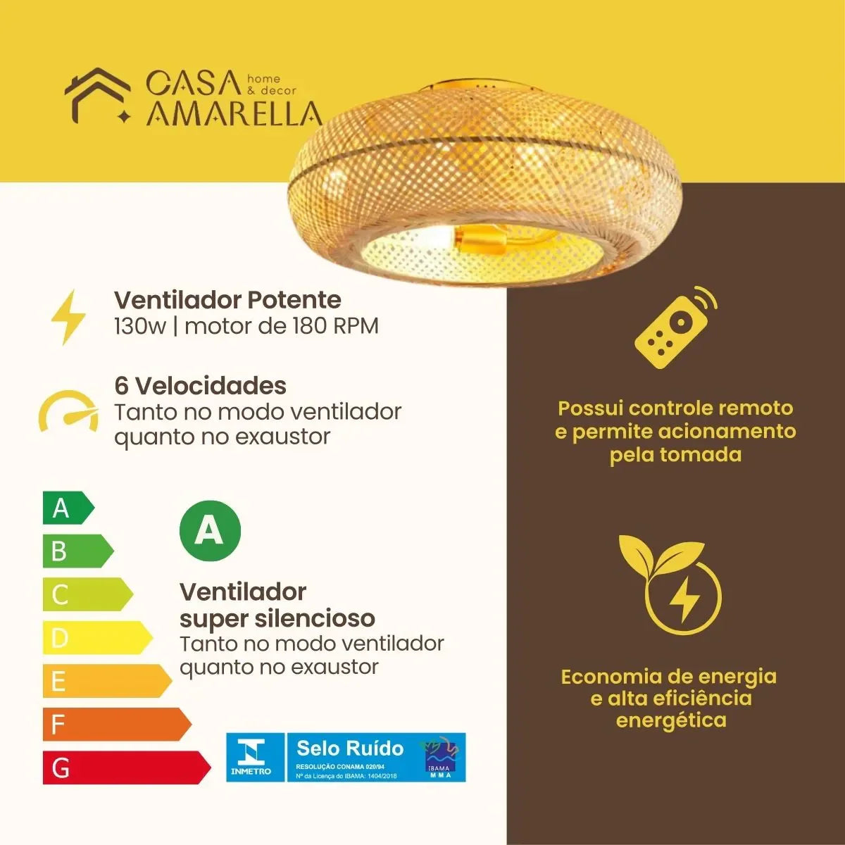 Luminária com Ventilador de teto moderno em Bambu - ZenithBreeze - Bambu Breeze Edition