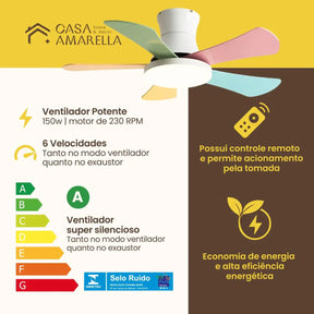 ZenithBreeze Kids - Ventilador de Teto Infantil com iluminação