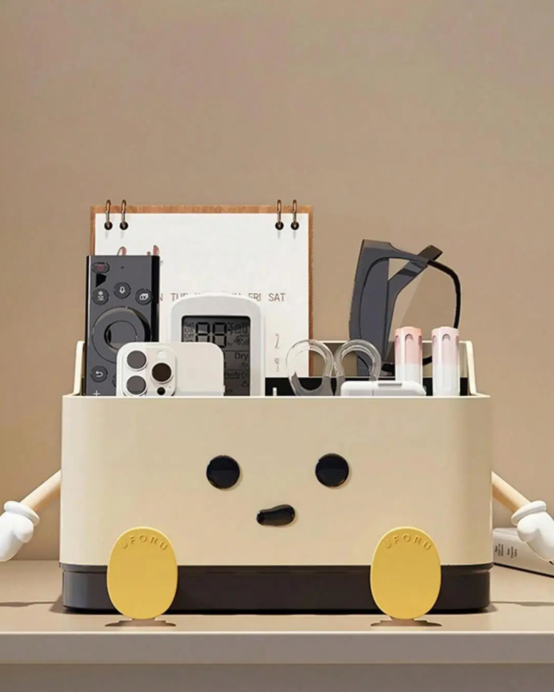 Caixa de Armazenamento de Mesa Multifuncional com Divisórias e Adesivo