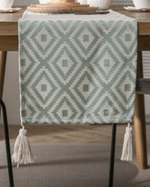 Caminho de Mesa Geométrico em Jacquard com Borla para Decoração