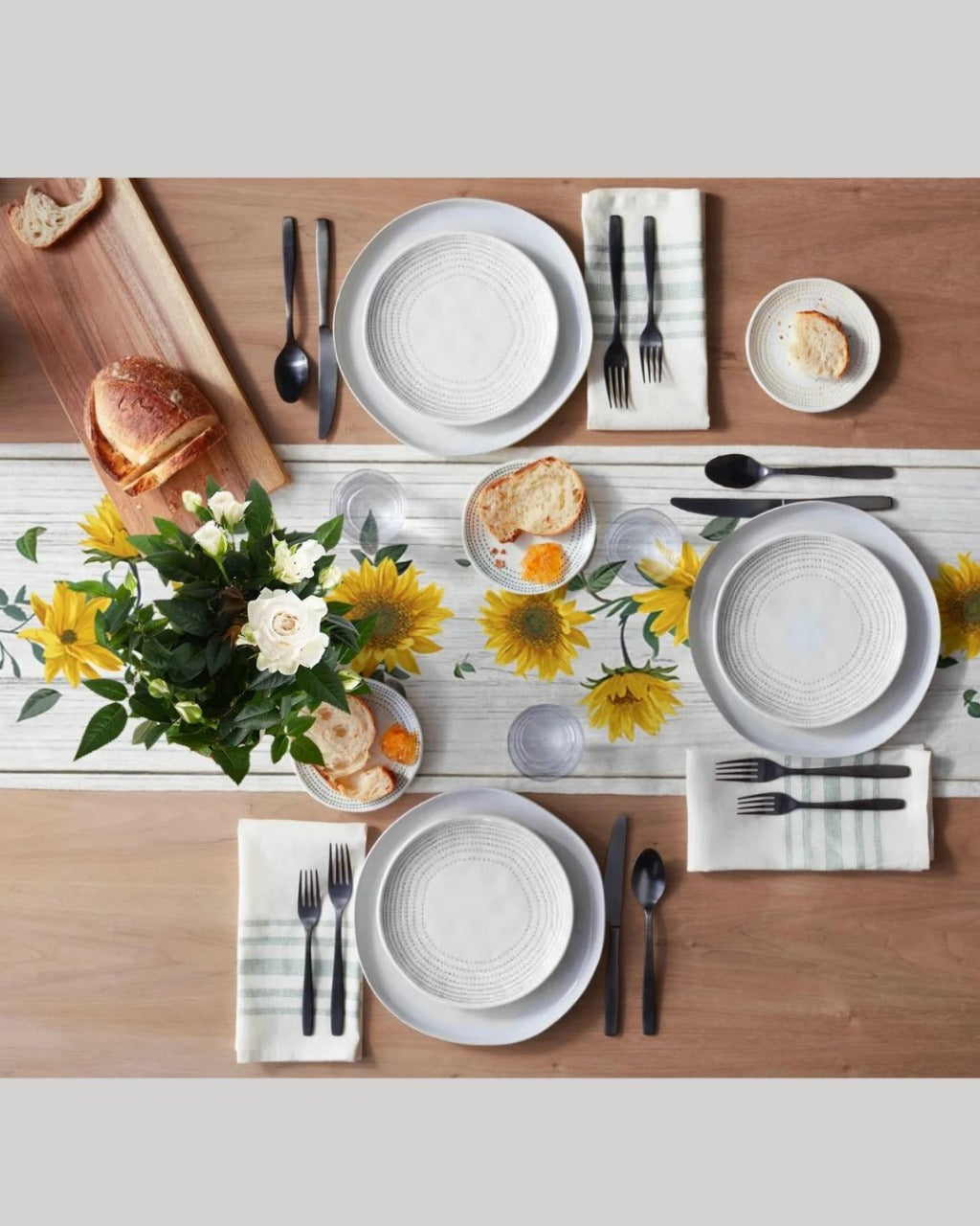 Caminho de Mesa Retrô de Linho com Estampa de Girassol