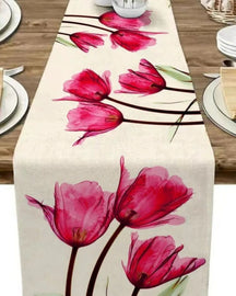 Caminho de Mesa de Linho com Estampa de Tulipa