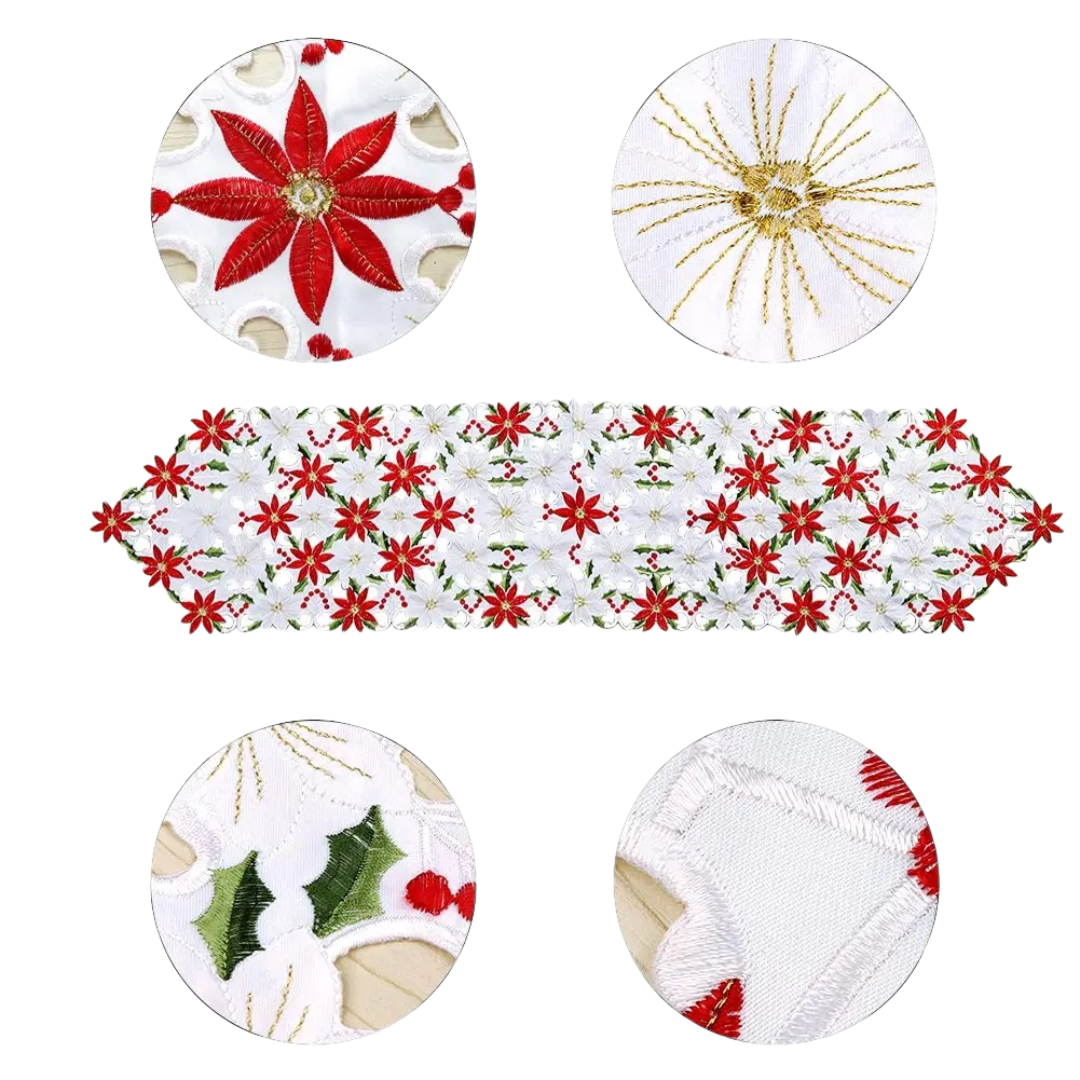 Caminho de Mesa de Natal Bordado Poinsétia