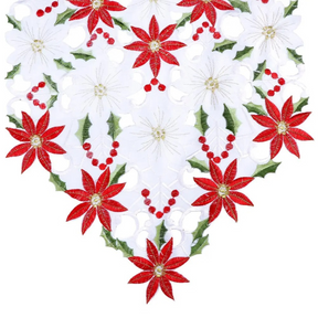 Caminho de Mesa de Natal Bordado Poinsétia