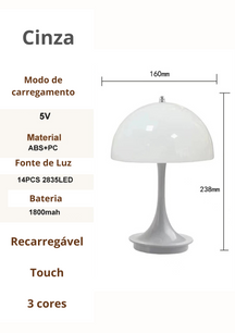 Candeeiro de Mesa Cogumelo LED 3 Cores