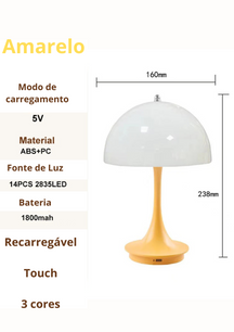 Candeeiro de Mesa Cogumelo LED 3 Cores
