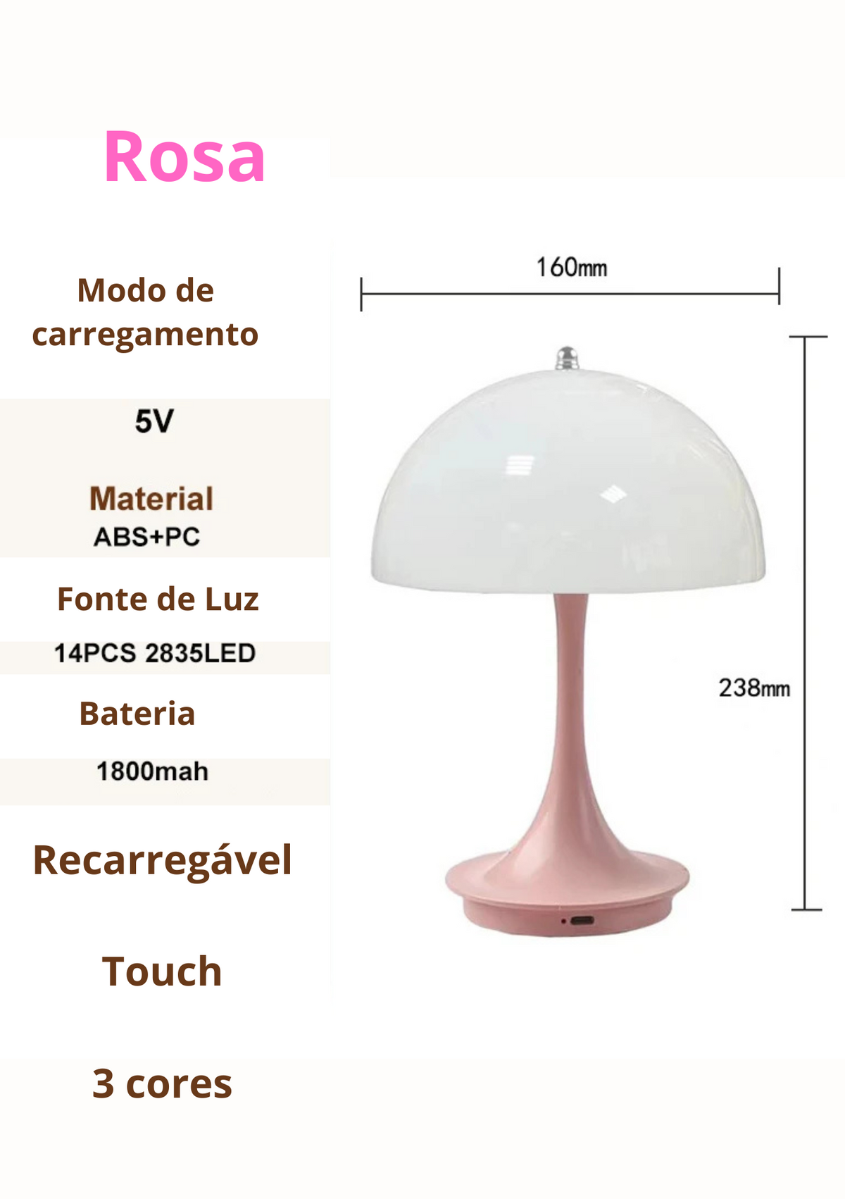 Candeeiro de Mesa Cogumelo LED 3 Cores