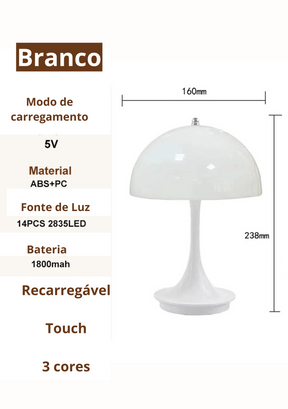 Candeeiro de Mesa Cogumelo LED 3 Cores