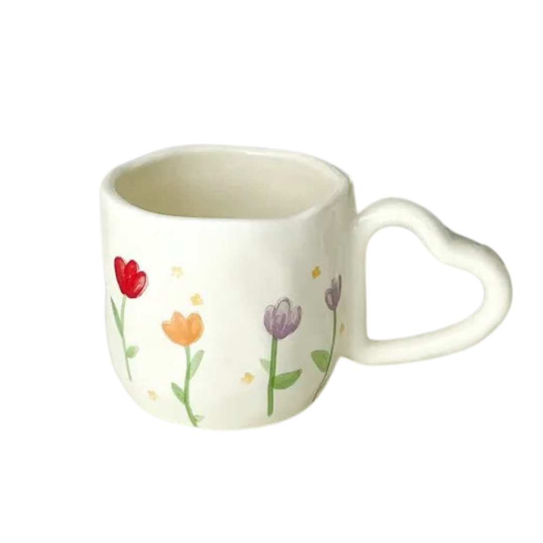 Caneca em Cerâmica com Alça de Coração Pintada à Mão