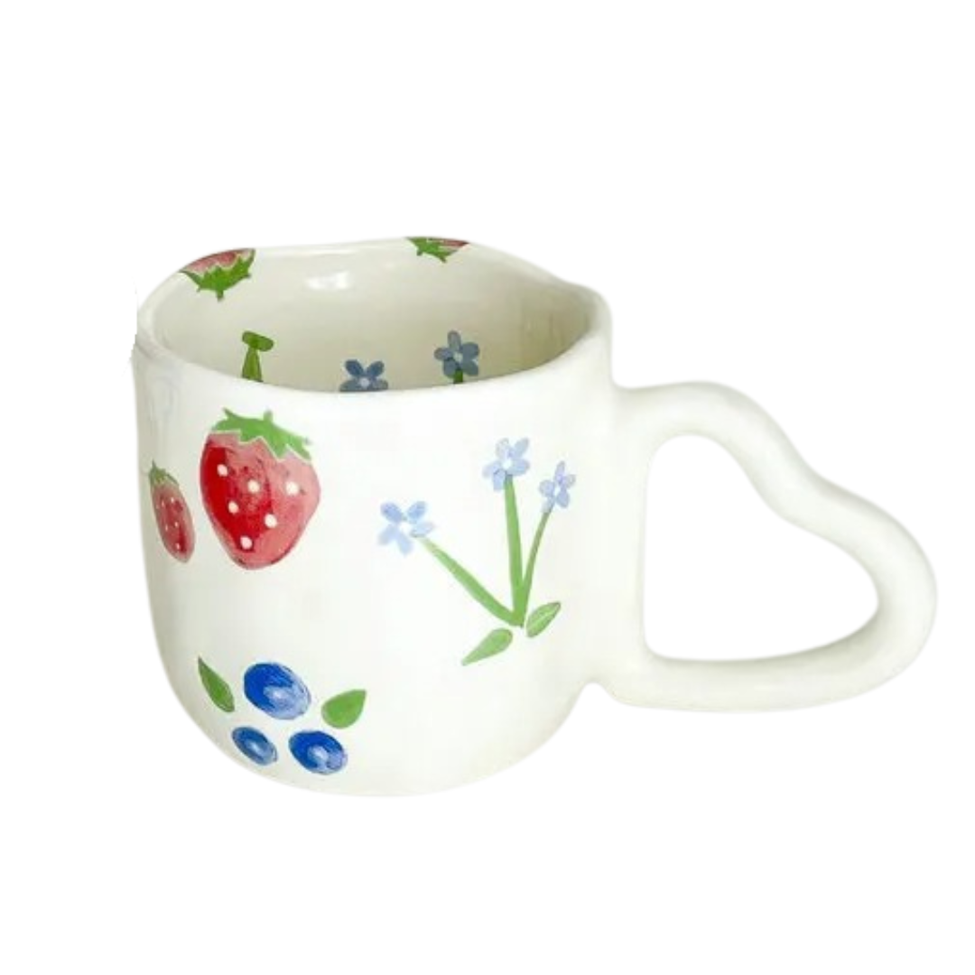 Caneca em Cerâmica com Alça de Coração Pintada à Mão