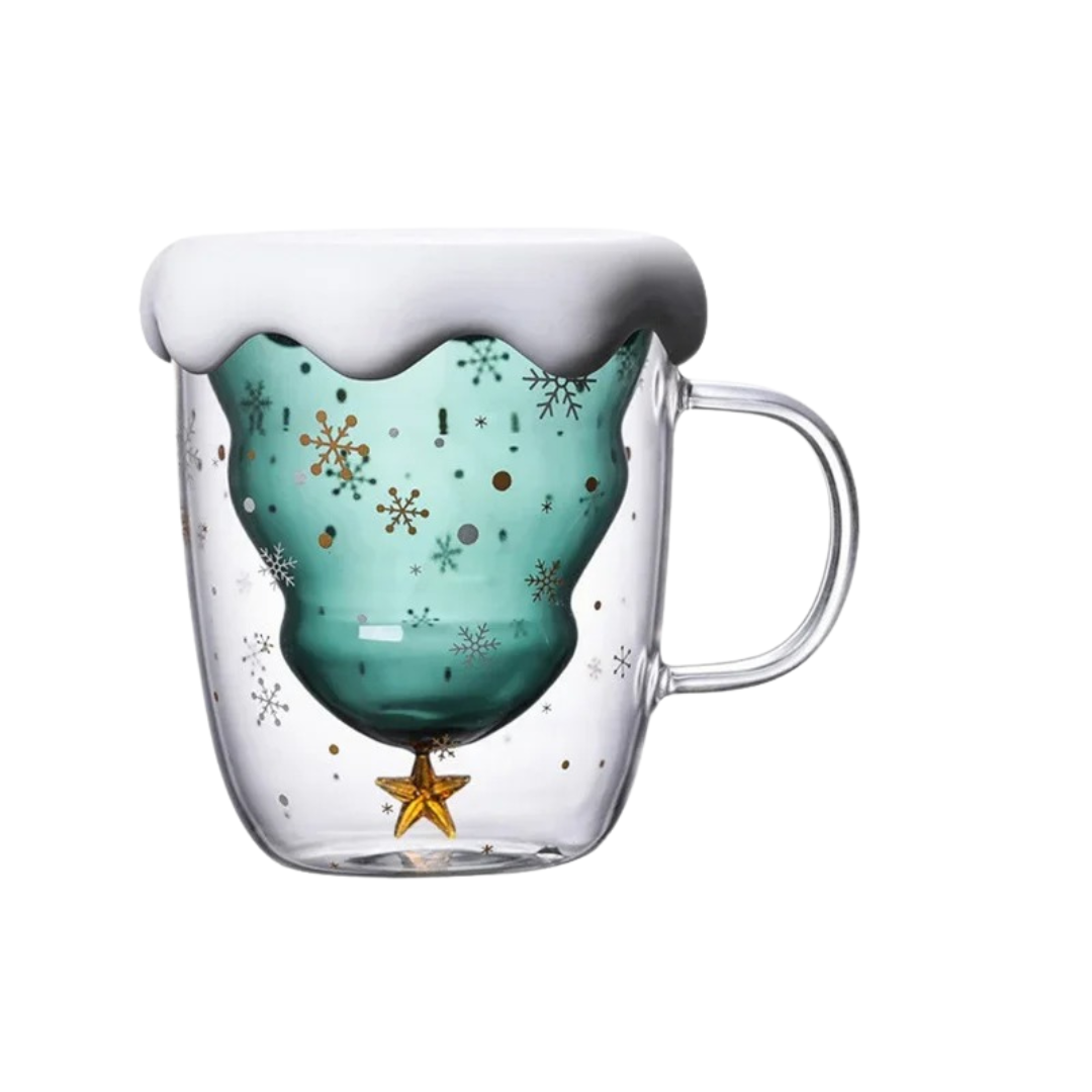 Caneca de Vidro Duplo Criativa de Árvore de Natal 300ml
