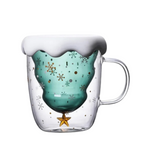 Caneca de Vidro Duplo Criativa de Árvore de Natal 300ml
