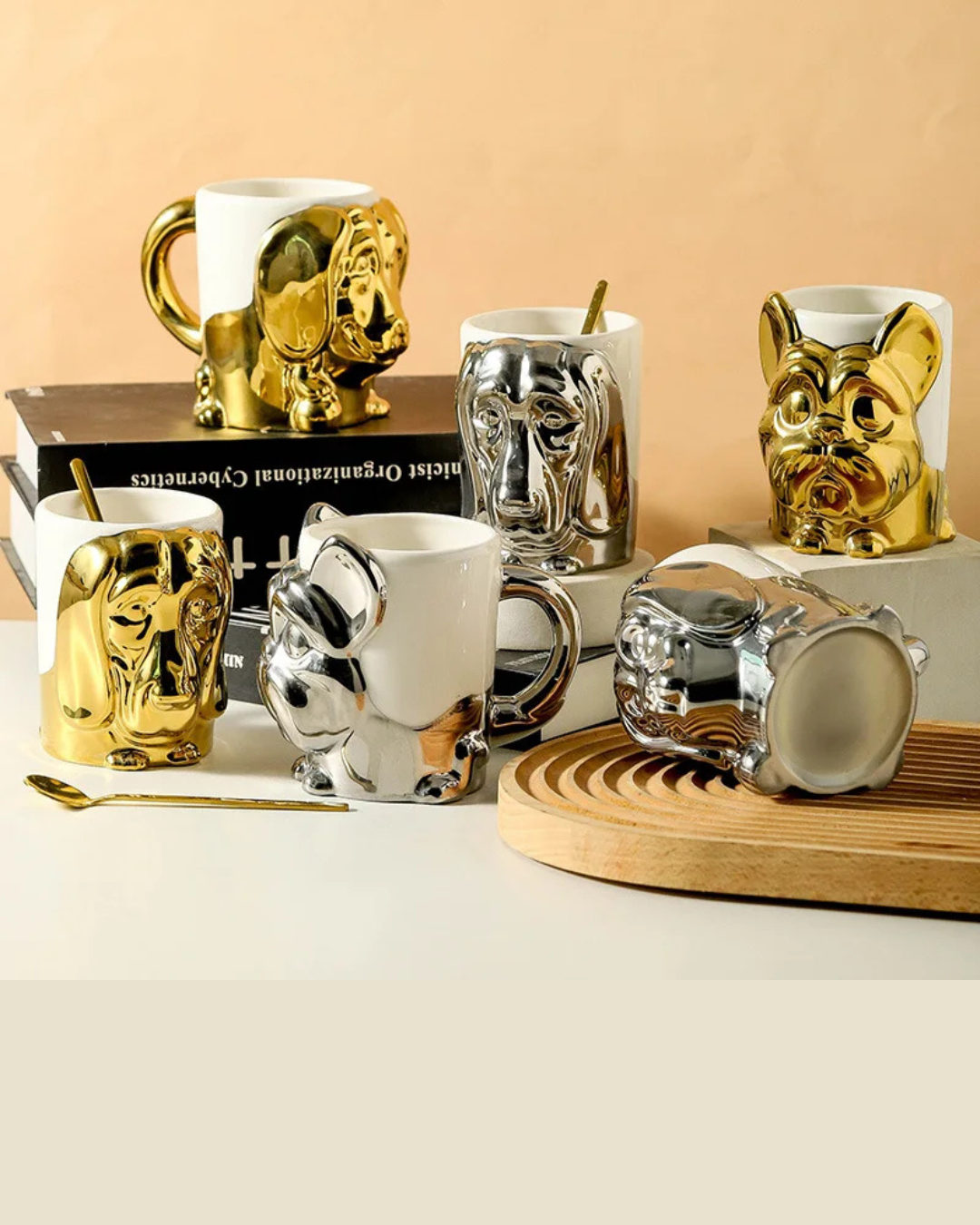 Caneca Criativa Dog 3D em Cerâmica Caneca de Café e Chá com Detalhes Dourados ou Prateados