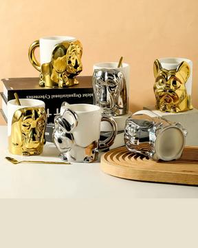 Caneca Criativa Dog 3D em Cerâmica Caneca de Café e Chá com Detalhes Dourados ou Prateados