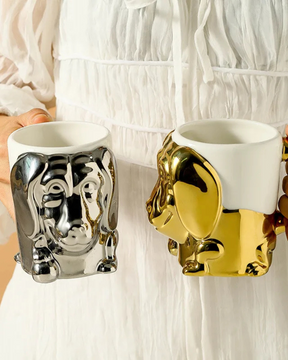 Caneca Criativa Dog 3D em Cerâmica Caneca de Café e Chá com Detalhes Dourados ou Prateados