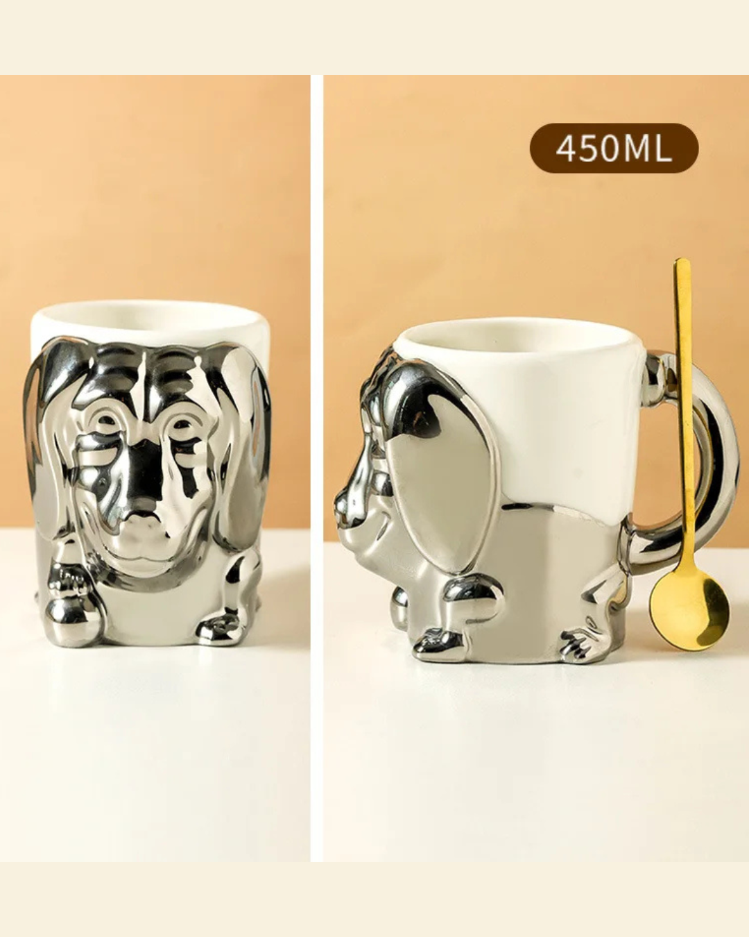 Caneca Criativa Dog 3D em Cerâmica Caneca de Café e Chá com Detalhes Dourados ou Prateados