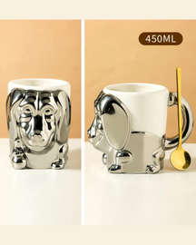 Caneca Criativa Dog 3D em Cerâmica Caneca de Café e Chá com Detalhes Dourados ou Prateados