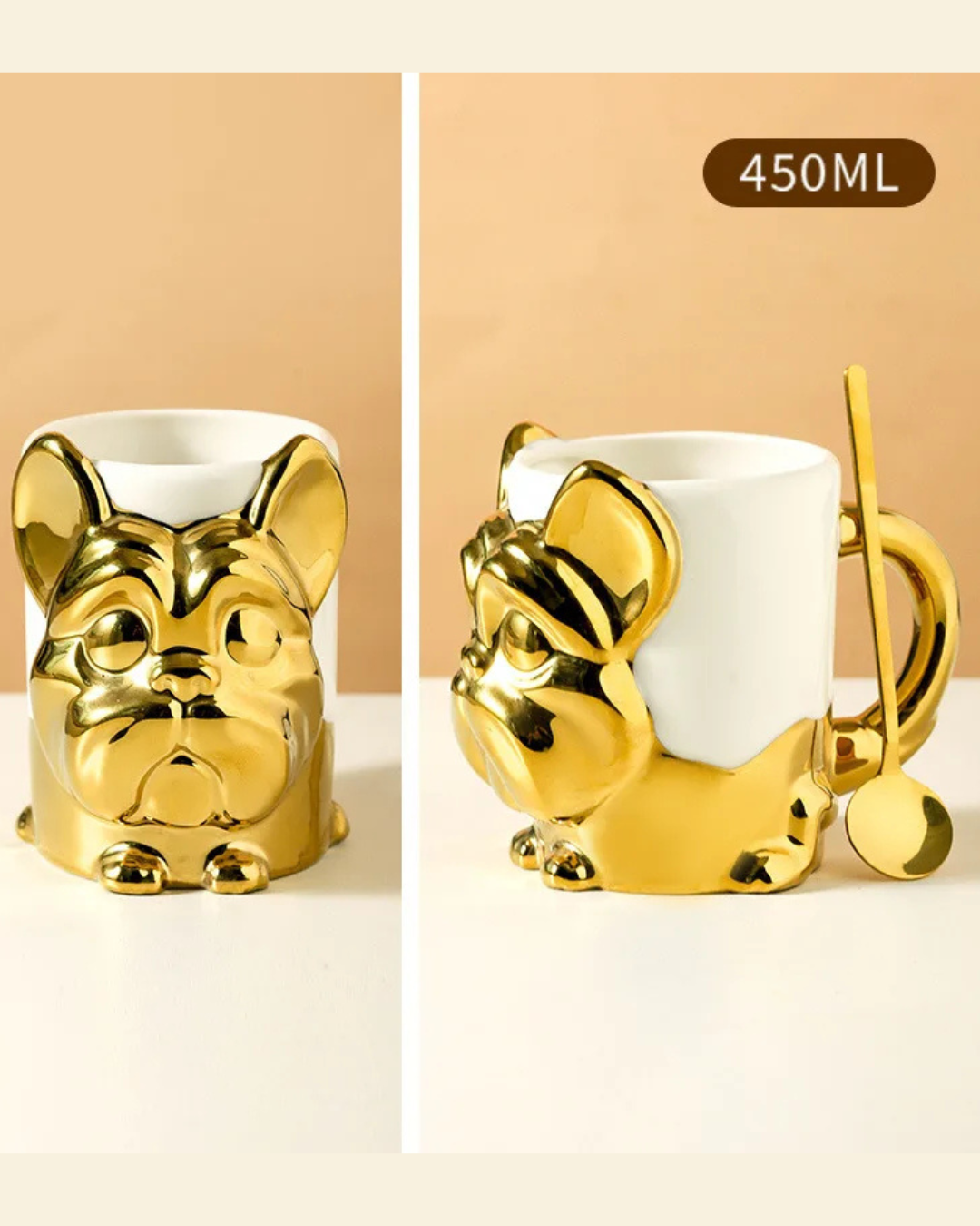 Caneca Criativa Dog 3D em Cerâmica Caneca de Café e Chá com Detalhes Dourados ou Prateados