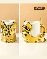 Caneca Criativa Dog 3D em Cerâmica Caneca de Café e Chá com Detalhes Dourados ou Prateados