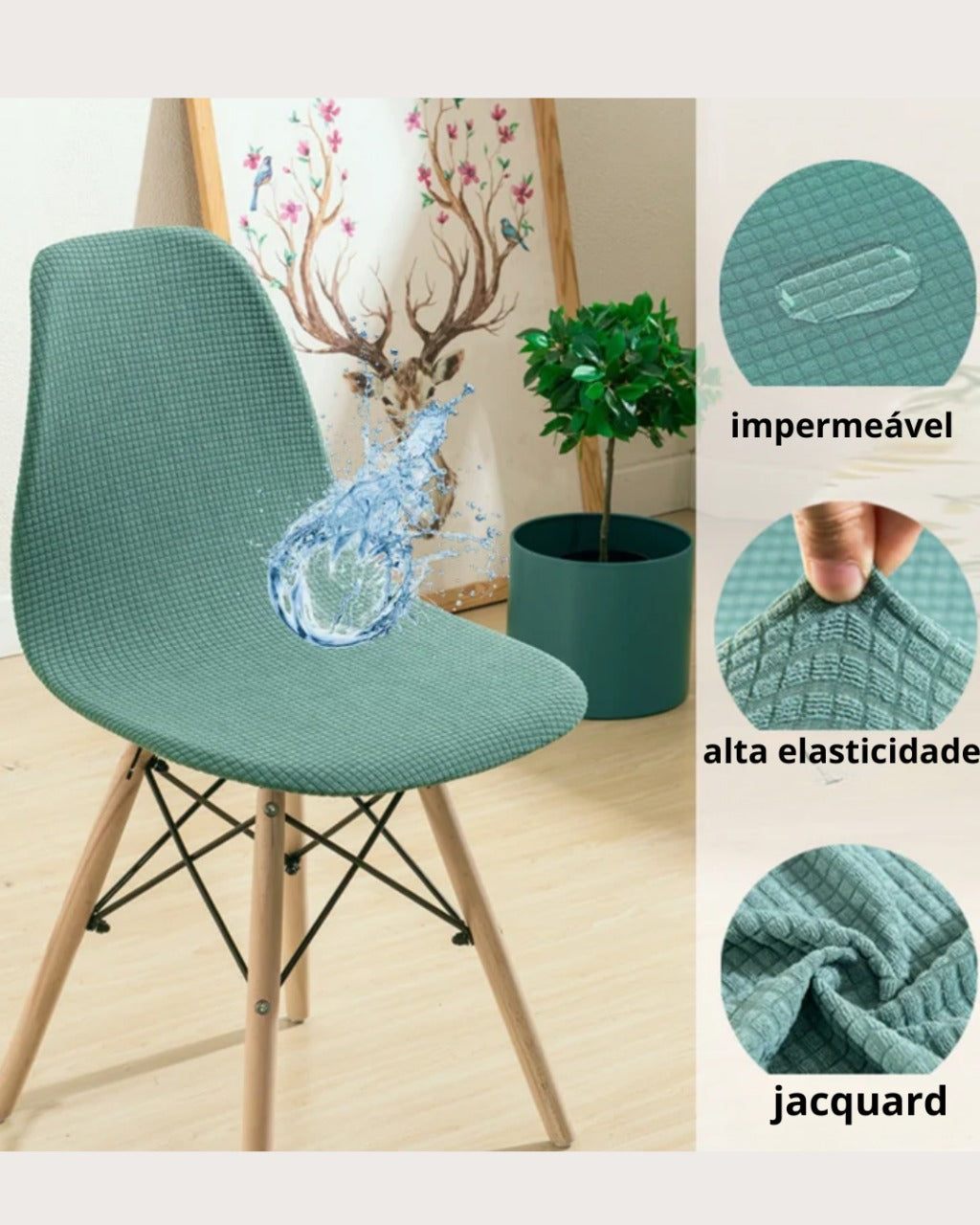 Capa de Cadeira Jacquard à Prova d'Água Curta e Ajustável para Sala de Jantar ou Festa