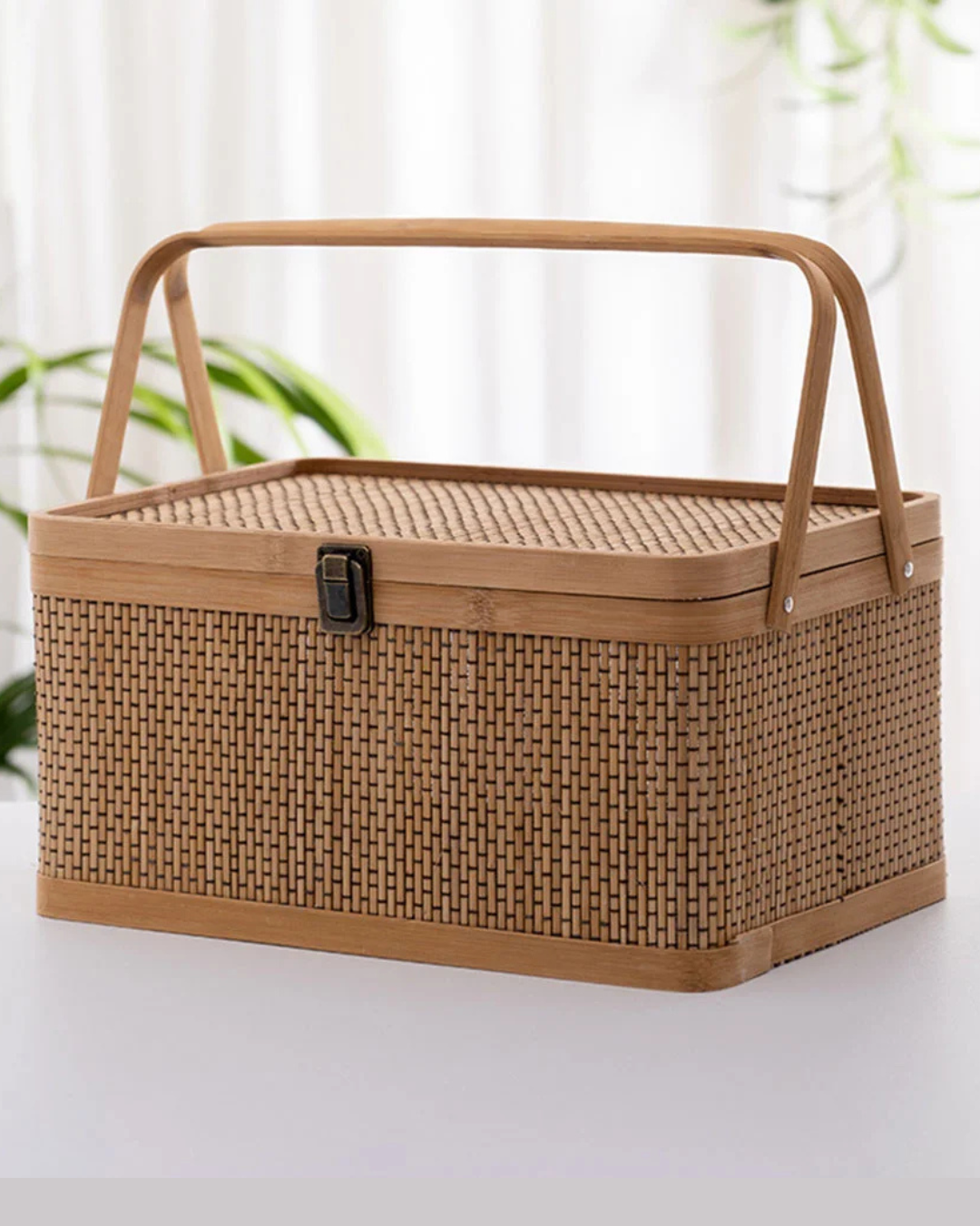 Cesta de Bambu Tecido para Armazenamento Frutas Verduras Ovos e Piqueniques