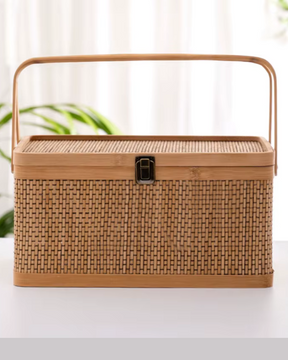 Cesta de Bambu Tecido para Armazenamento Frutas Verduras Ovos e Piqueniques